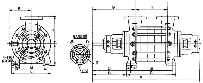 2.5GC-3.5、4GCGC型臥式多級(jí)離心泵外型尺寸圖